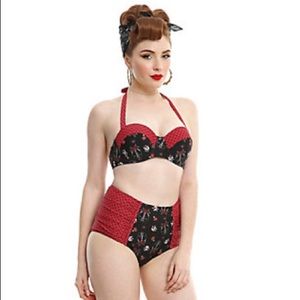 NWT HOT TOPIC Rockabilly Skulls Swim Top & Bottom